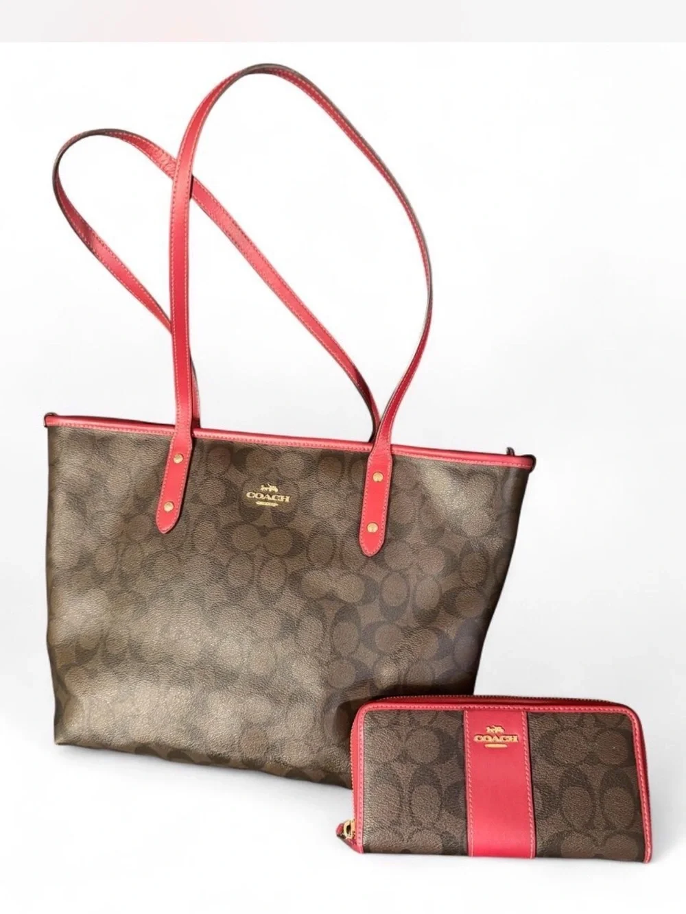 Coach F58292 Signature PVC Leather City Zip Tote Bag With Matching Wallet